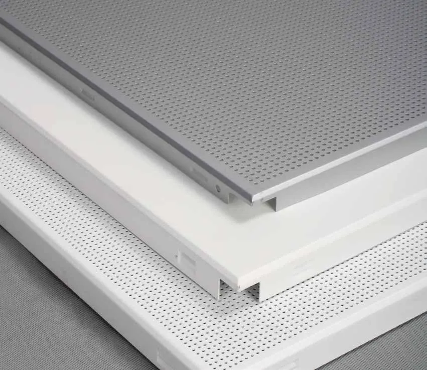 FERREX clip-in aluminium ceiling tiles, plain and perforated